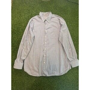 Peter Millar Blue Plaid Button-Down Size XL Crown 100% Cotton EUC AUTHENTIC